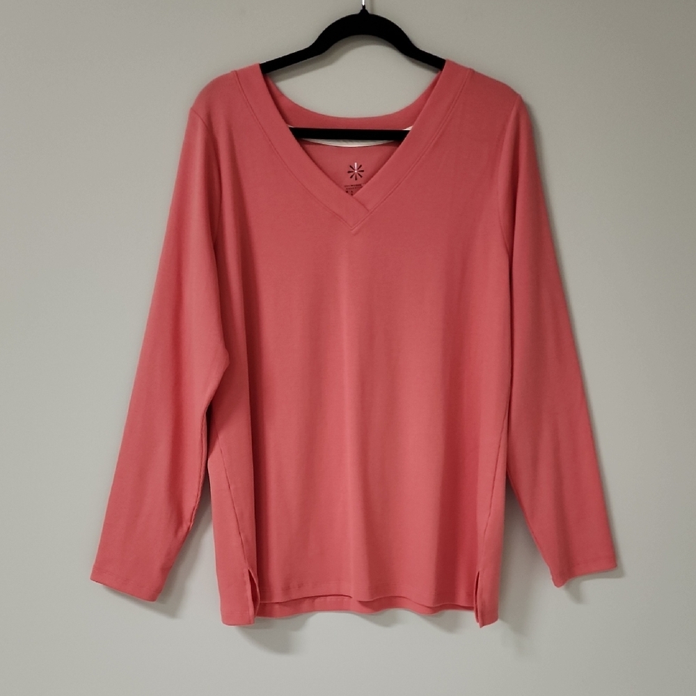 Isaac Mizrahi Live! Essentials Ribbed V-Neck Top Pink L